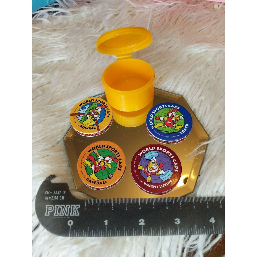 Pogs Chic Filet kids Sport Caps set 1995 with case vintage